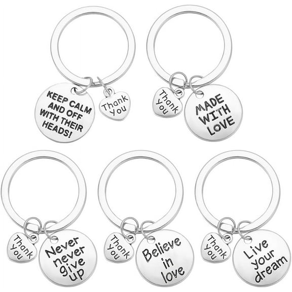 20pcs Thank You Keychains 5 Styles Flat Round Keyrings Alloy Split Keychains Inspirational Appreciation Gifts for Thanksgiving Graduation Teachers Coworkers Men and Women