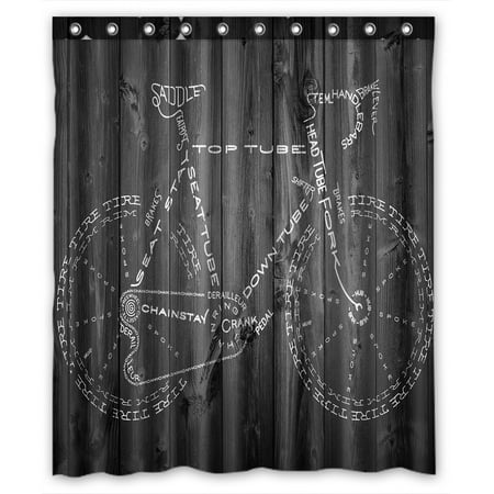 Wood Bathroom Set ZKGK Bicycle With Wood Waterproof Shower Curtain Bathroom Decor Sets with Hooks 66x72 Inches ()