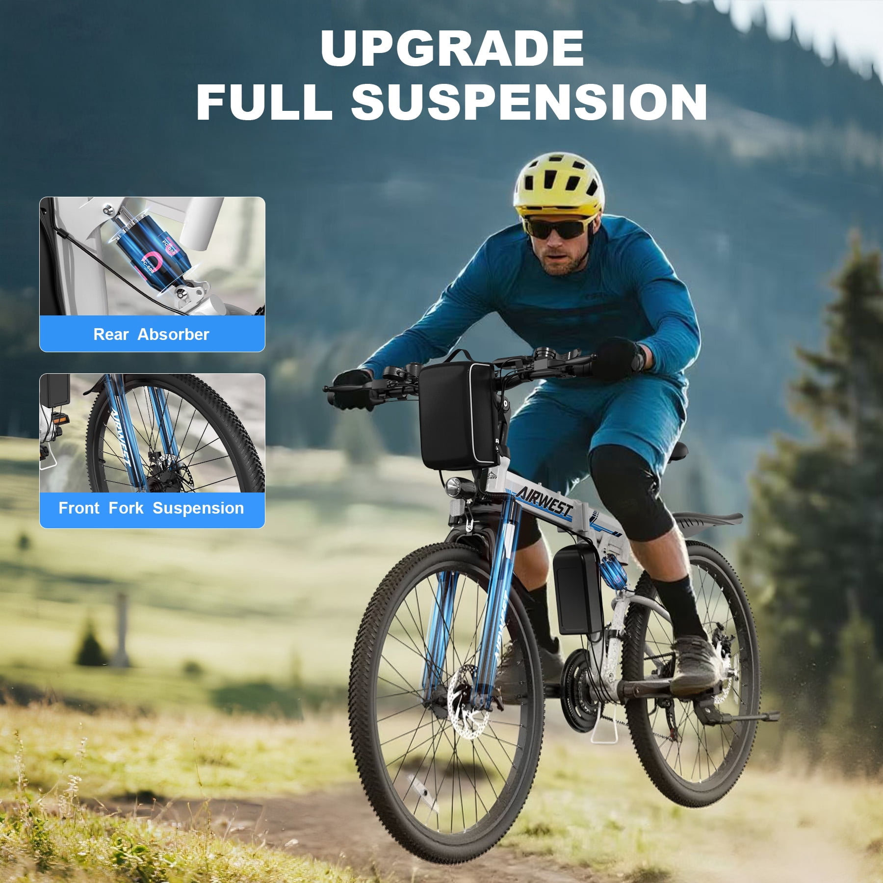 AIRWEST Electric Bike, 26'' Folding E Bike for Adults, Peak 750W Motor, 20MPH, Mountain E Bike with 48V 7.8Ah Lithium Battery, 40 Miles Range, UL2849