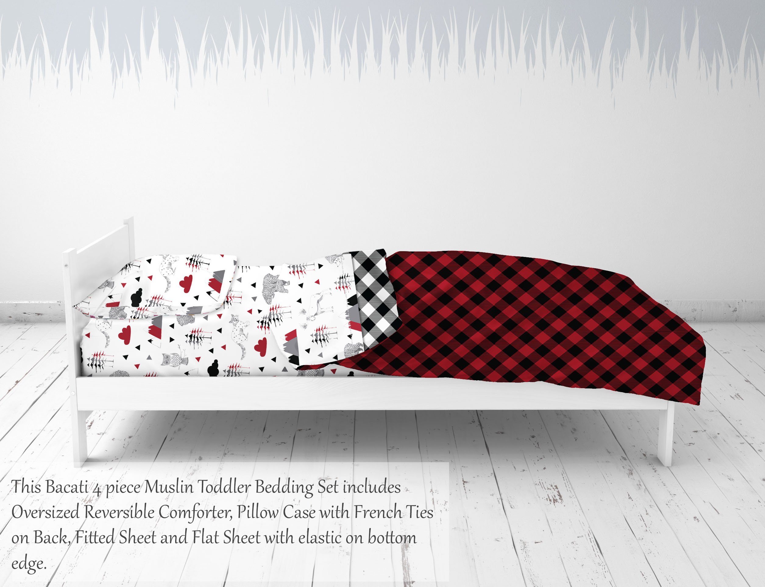 Toddler Bedding/Sheet Set 100% Cotton Percale, Lumberjack Red/Black/Grey