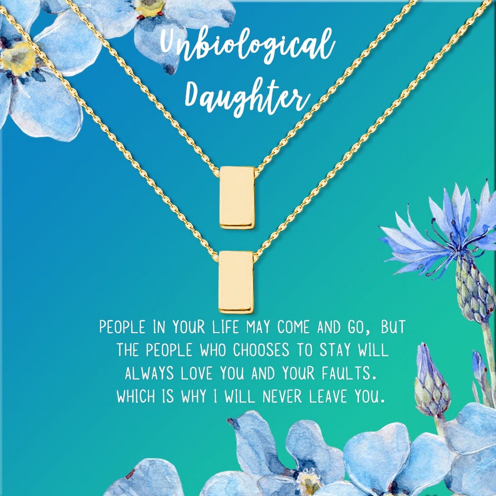 Anavia Unbiological Daughter Jewelry, Step Daughter Necklace Gift, Bonus Daughter Birthday Card Gift, Mother Daughter Set Necklace-[Two Gold Cube, Bright Blue Gift Card]