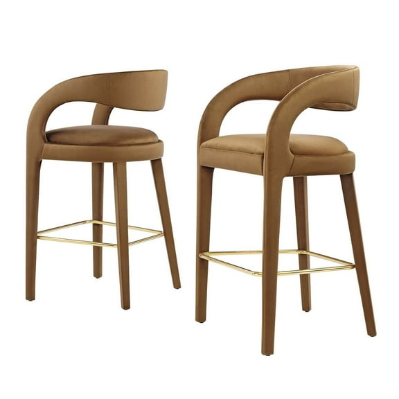 Bar Stool Chair Barstool, Brown Gold, Velvet, Pub Cafe Bistro Dining Kitchen Hospitality Restaurant, Modern Contemporary Boutique HB35940