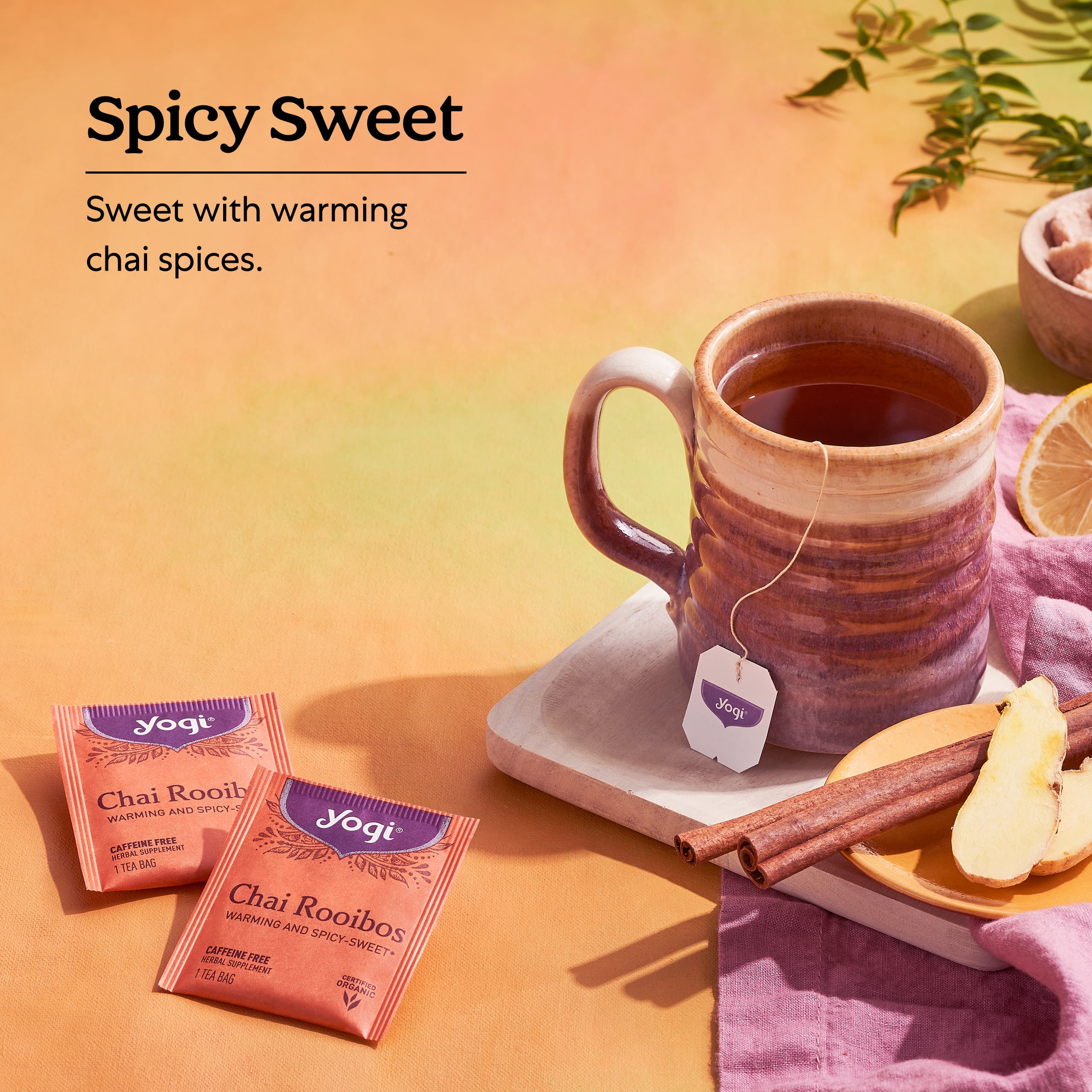 Yogi Tea Chai Rooibos, Caffeine-Free Organic Herbal Tea, Wellness Tea Bags, 6 Boxes of 16