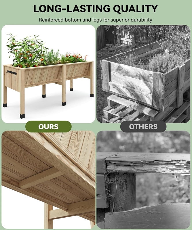 Towallmark 45x23x30 Inches Raised Garden Bed, Elevated Planter Box, Outdoor Wooden Garden Bed for Vegetables Herbs, Patio Balcony Backyard Cedar Raised Bed with Hooks and Legs