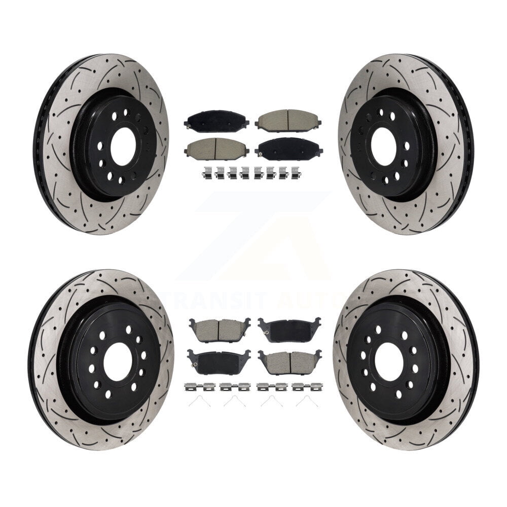 Transit Auto Front Rear Coated Drilled Slotted Disc Brake Rotors and Ceramic Pads Kit for Car Ram 1500 Jeep Wagoneer Grand L KDC-101211