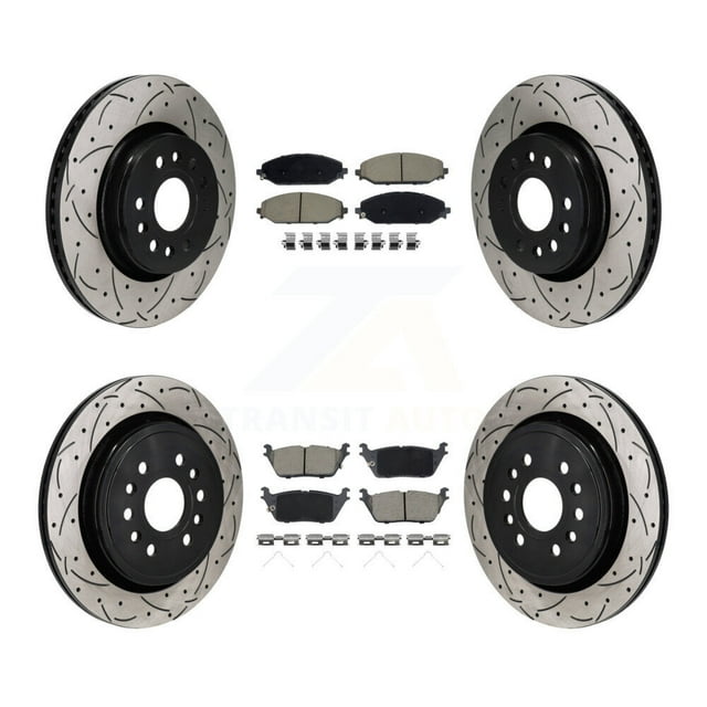 Transit Auto Front Rear Coated Drilled Slotted Disc Brake Rotors and Ceramic Pads Kit for Car Ram 1500 Jeep Wagoneer Grand L KDC-101211