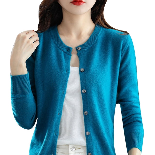 Comdrip Cardigan pour Femmes Cardigan à Boutons pour Femmes Chandails pour Femmes Automne Ouvert Tricoté Coupe Ajustée Hauts Chandails pour Femmes 2025 Cardigans pour Femmes Tendance Bleu G