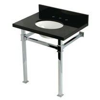 Kingston Brass KVPK30KOQ1 Monarch 30" Black Granite Console Sink with Stainless Steel Legs (8-Inch, 3-Hole), Black Granite/Polished Chrome