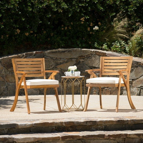 LiviNest Outdoor Dining Chairs: 400lb Capacity Acacia Wood Patio Chairs with Cushions - Set of 2 Armchairs for Garden & Backyard Relaxation