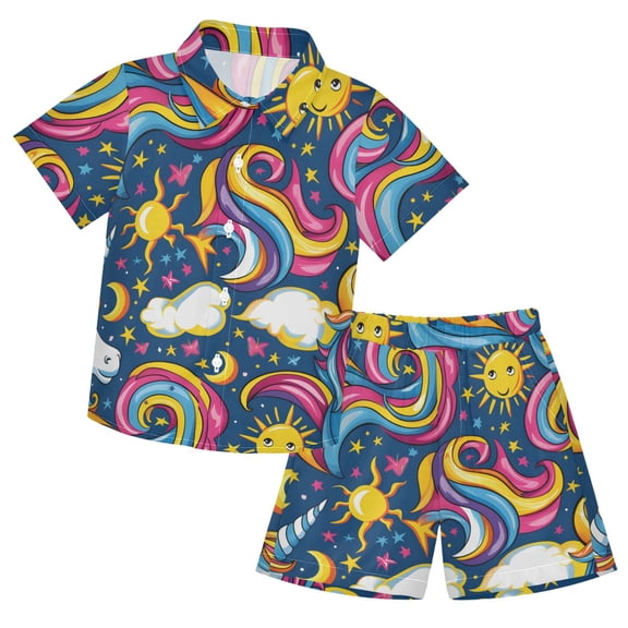 The Unicorns Pattern Boys' Hawaiian Shorts Sets Button Down Shirts 3T-10Y for Beach Vacation