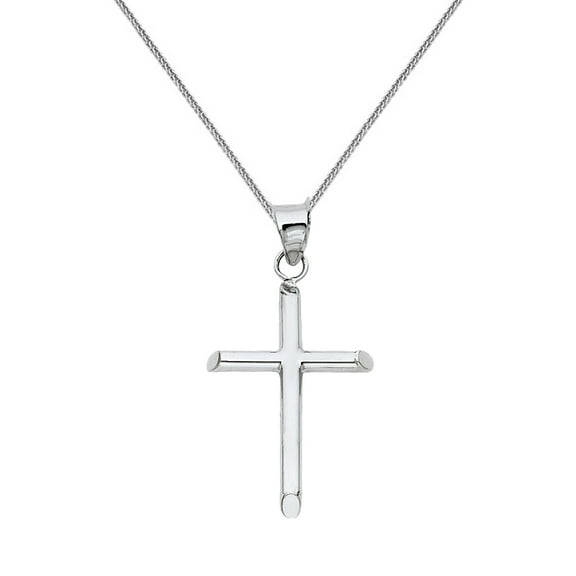 Precious Stars 14K White Gold Religious 1.02" Cross Unisex Pendant with 16" Chain Necklace