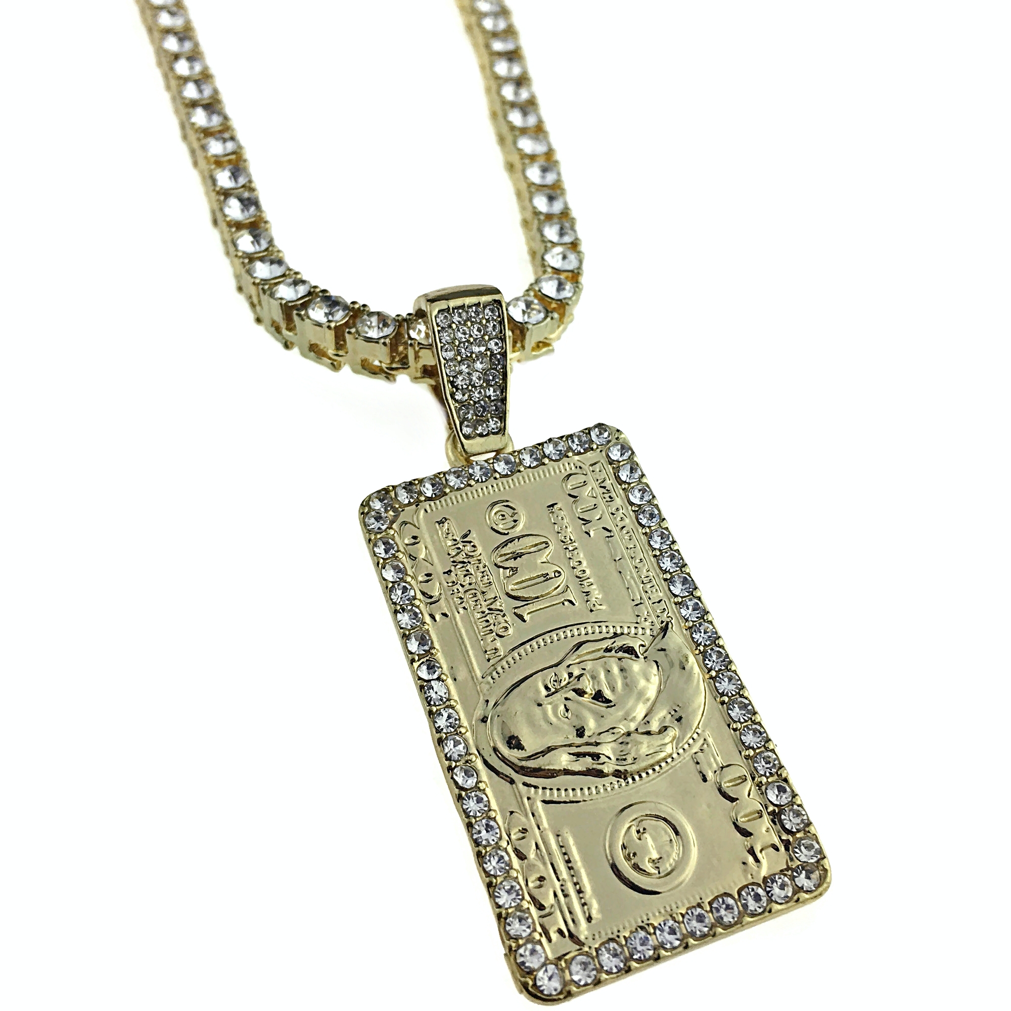 Hundred Dollar Bill Tennis Chain Gold 