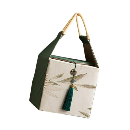 Tachiuwa Gift Box with Handle Candy Box Elegant Embroidery Portable Goodies Bag Keepsake Box for Holiday Birthday Party Favor Mooncake khaki