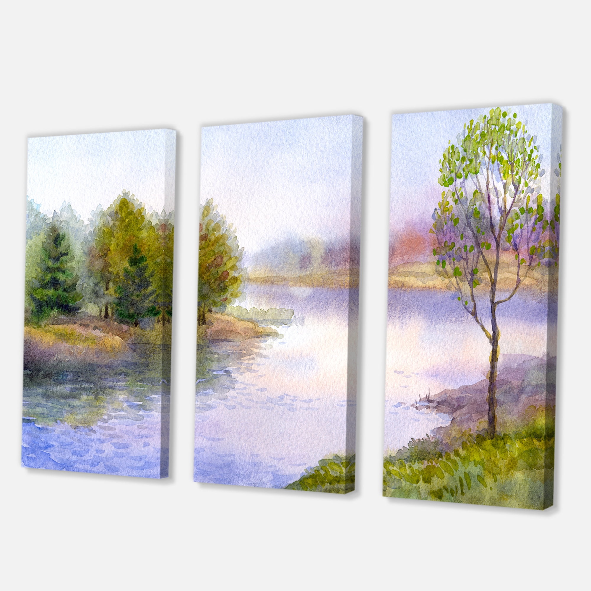 Designart ' Trees On The Bank Of River ' Lake House Canvas Wall Art Print