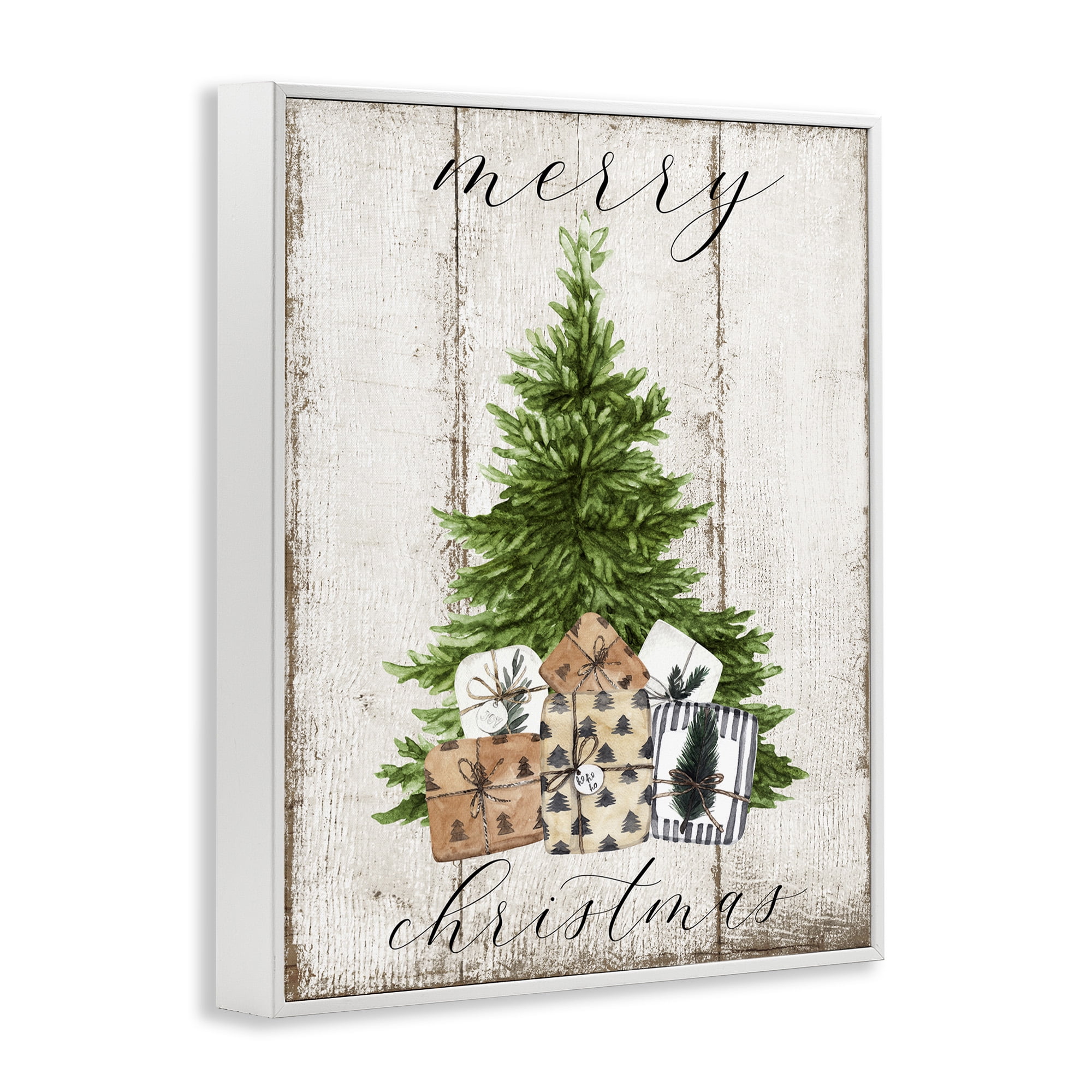 Stupell Industries Rustic Distressed Christmas Tree Holiday Painting White Framed Art Print Wall Art, 11 x 14