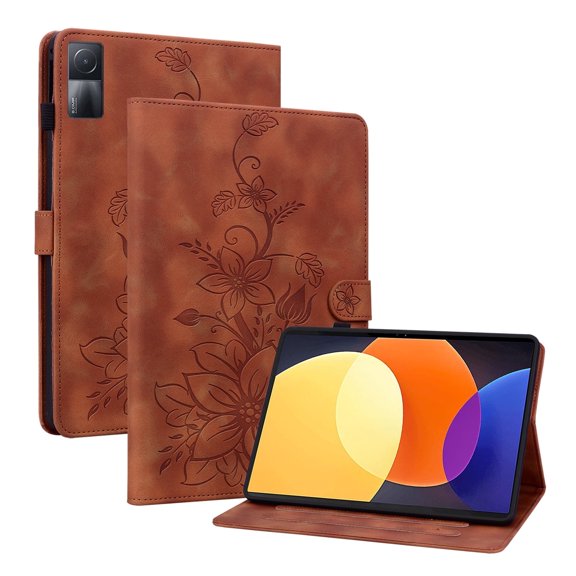 XYX for Redmi Pad 10.61 inch Case, PU Leather Slim Folio with Multi-Angle Stand, Brown Lily Flower