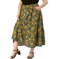 thumbnail image 2 of DARING DIVA Women's Plus Skirts Floral Stretchy Waist Layered Maxi Skirt 1X Green Yellow, 2 of 6