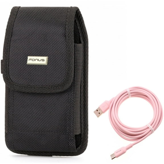 10ft Long USB-C Cable w Case Belt Clip for Samsung Galaxy S20 Fan Edition - Pink Charger Cord Power Wire Type-C, Swivel Holster Rugged Cover fits Galaxy S20 FE (Fan Edition)