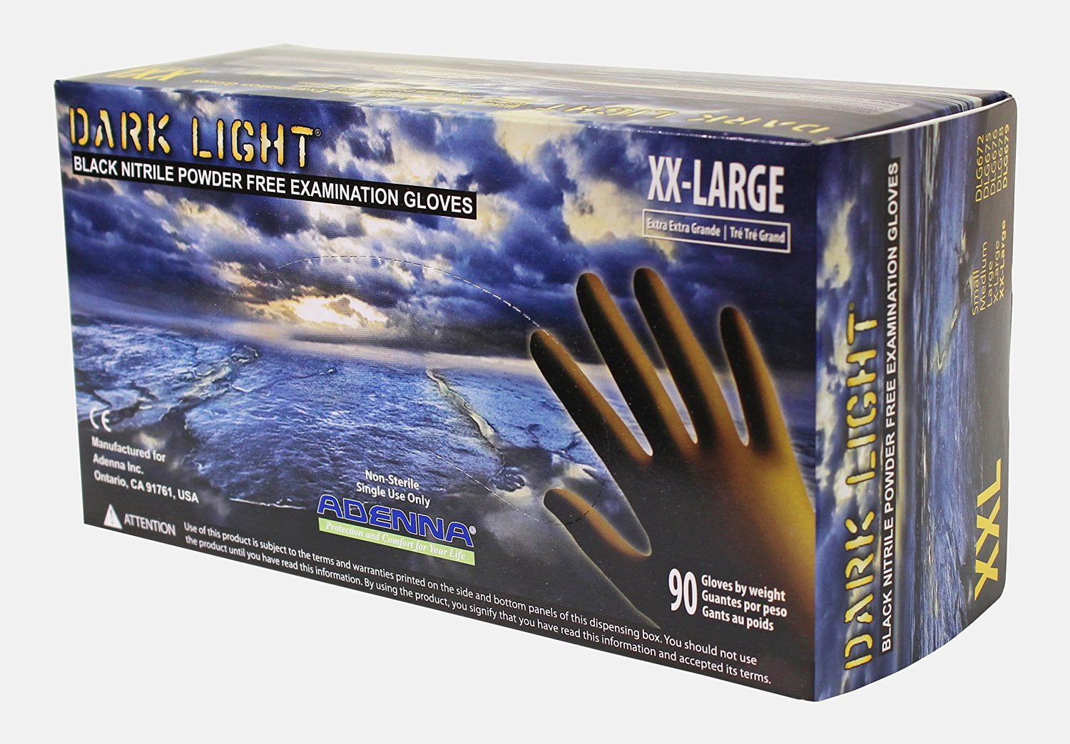 Adenna DARK LIGHT Nitrile PF Exam Gloves DLG XXL