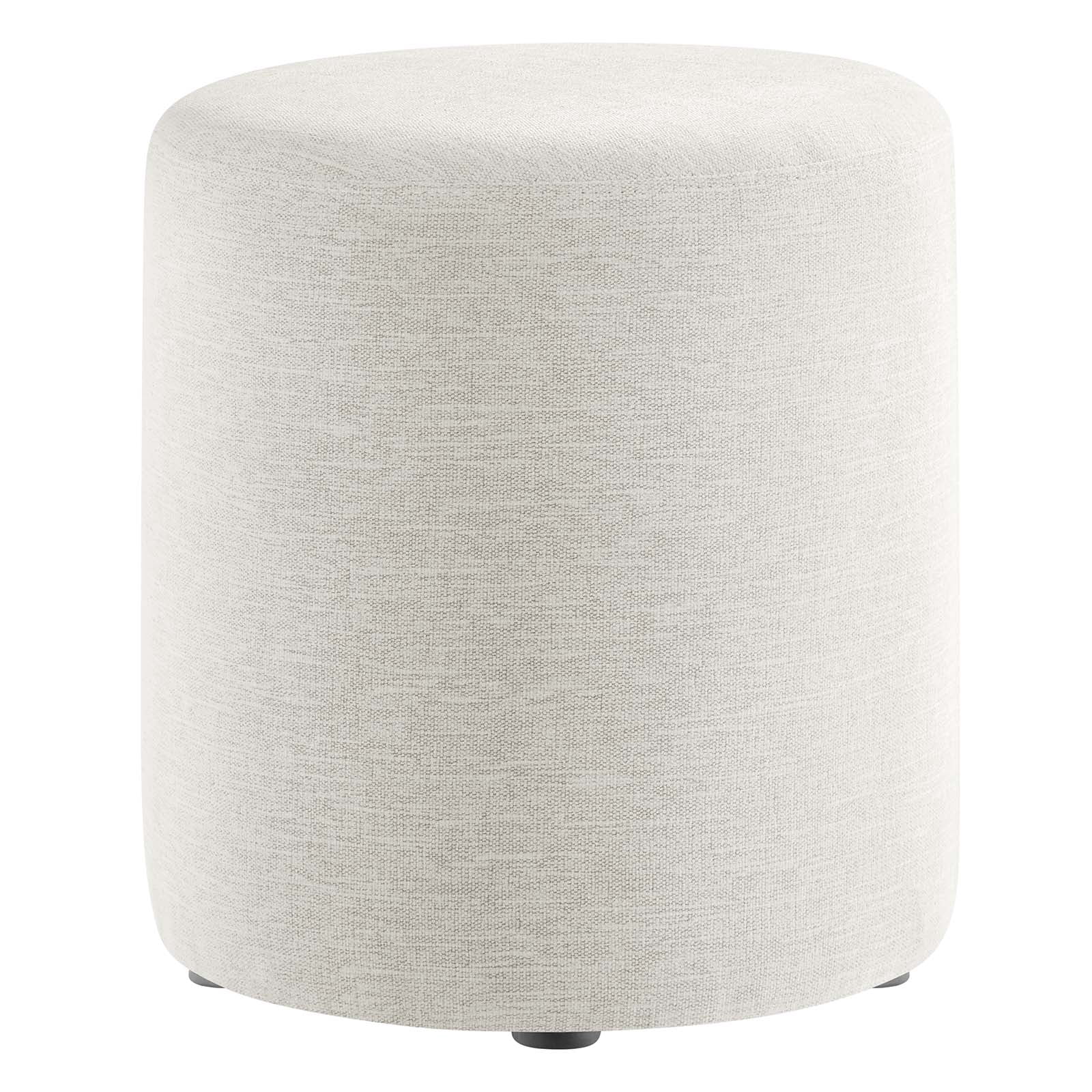 Callum 16" Round Woven Heathered Fabric Ottoman in Heathered Weave Ivory