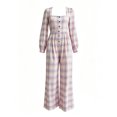 thumbnail image 4 of Aimik Womens Plaid Print Jumpsuits Long Sleeve Square Neck Wide Leg Jumpsuits with Pockets Fall Vacation Casaul Jumpsuit for Women, 4 of 5