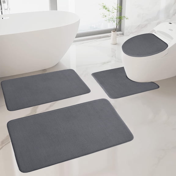LACKUST Memory Foam Bathroom Rugs Set of 4-Piece - Soft Comfortable Non-Slip Thick Easy to Dry Bath MatsDark Gray