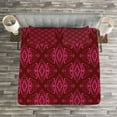 thumbnail image 4 of Ambesonne Hot Pink Quilted Bedspread Set 3 Pcs, Traditional Damask, King Size, Burgundy Pink, 4 of 4