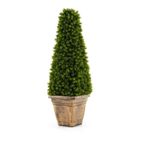 Yunken 3 Feet Artificial Boxwood Topiary Tree with Cement Flowerpot, Realistic Faux Plant for Indoor Outdoor Home Garden Patio Office Desk Decor