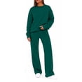 thumbnail image 2 of VV AVEORS Sweatsuits Women 2 Piece Outfit Oversized Sweatshirt Matching Wide Leg Sweatpants Y2K Baggy Track Suits Travel Lounge Fashion Set Dark Green L, 2 of 8