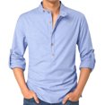 thumbnail image 2 of Lars Amadeus Camisa Henley Ligero Cuello Con Banda Botón Abajo Mangas Largas Casual Para Hombres Azul Claro S Unique Bargains Camisa, 2 of 7
