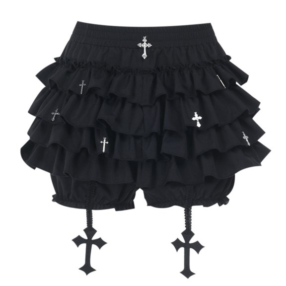 Aellinatey Gothic Coquettes Skorts Layered Tiered Ruffle Skirt High Waist Short Skirt