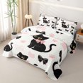 thumbnail image 3 of Manfei Kawaii Black Cat Twin Quilt Set, Bow Paw Twin Coverlet Set, White Pink, 2pcs, 1 Bedspread and 1 Pillowcase, 3 of 7