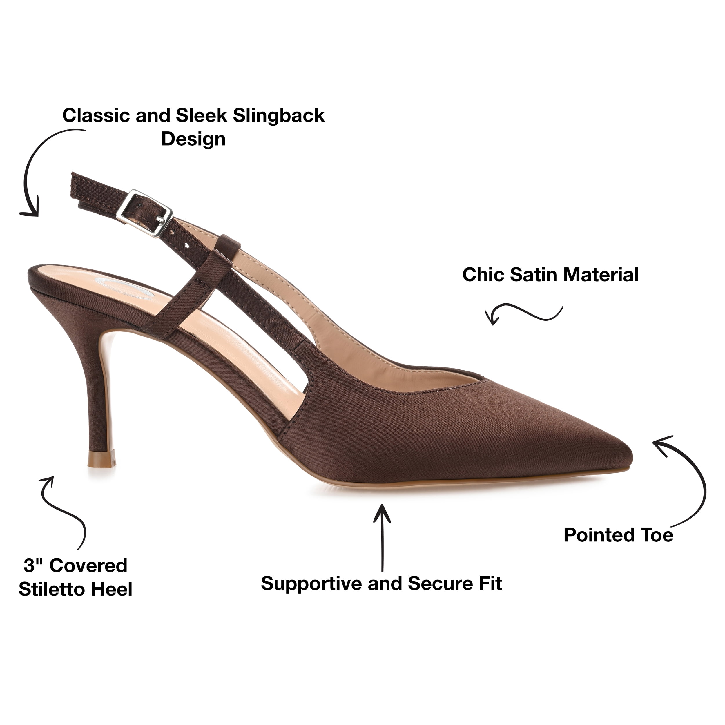 Journee Womens Knightly Sling Back Mid Stiletto Pointed Toe Pumps, Widths Available