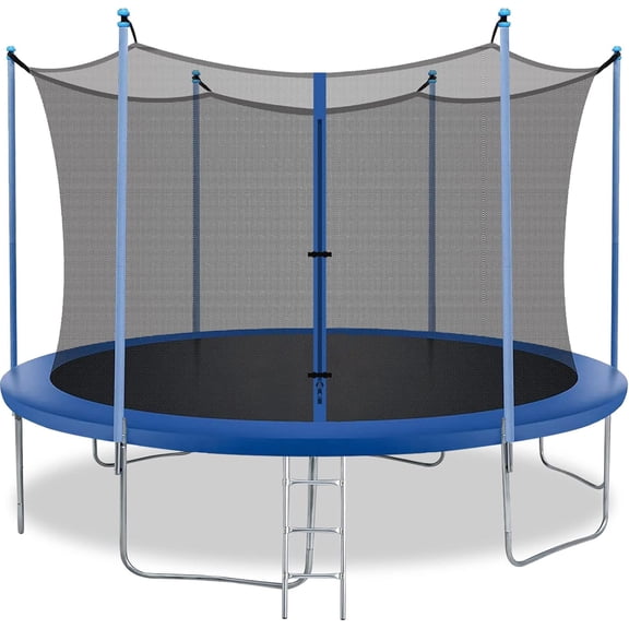 FDW 12 ft New Outdoor Round Trampoline with Safety Net and Spring Pad for Kids and Adults(Blue)