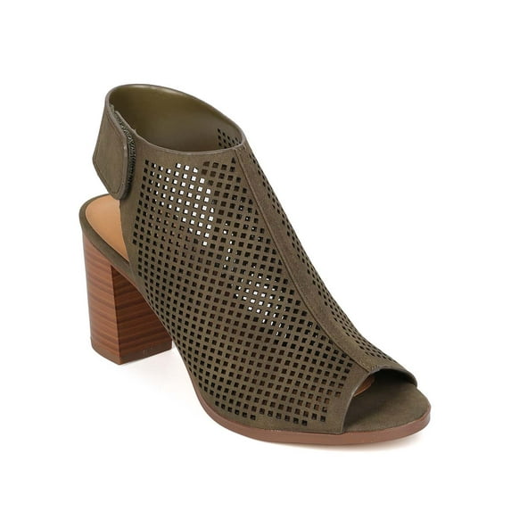 City Classified EH93 Women Leatherette Peep Toe Perforated Chunky Heel Mule