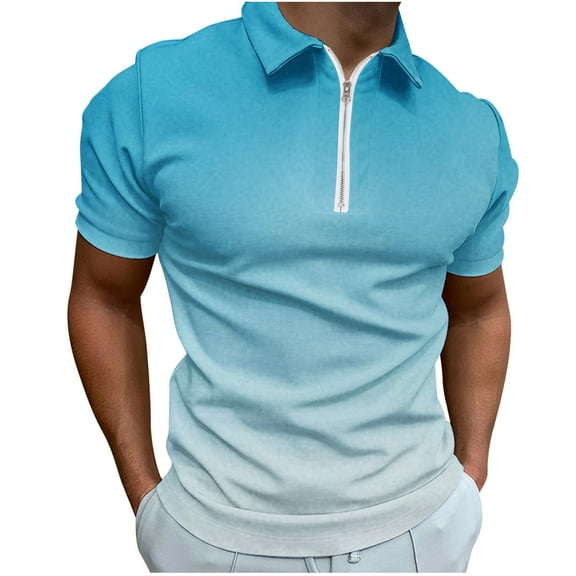 Zylanna Men's Short Sleeve T-Shirts, Gradient Color Lightweight Turn-down Collar Summer Daily leisure Tops for Men White Size 2XL