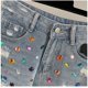 thumbnail image 3 of Pantalones cortos vaqueros de cintura alta con cuentas de diamantes de imitación para mujer, ropa de calle de tendencia, pantalones cortos, verano 2023, 3 of 5