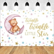 Twinkle Twinkle Little Star Backdrop Pink Moon Stars Baby Shower Photography Background Girl Boy Bear Birthday Party Decorations Supplies Cake Table Banner Photo Studio Props