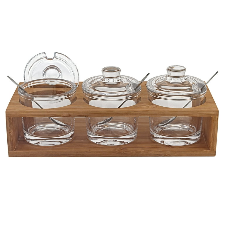 Set Of 3 Glass Jars With Wood Lid