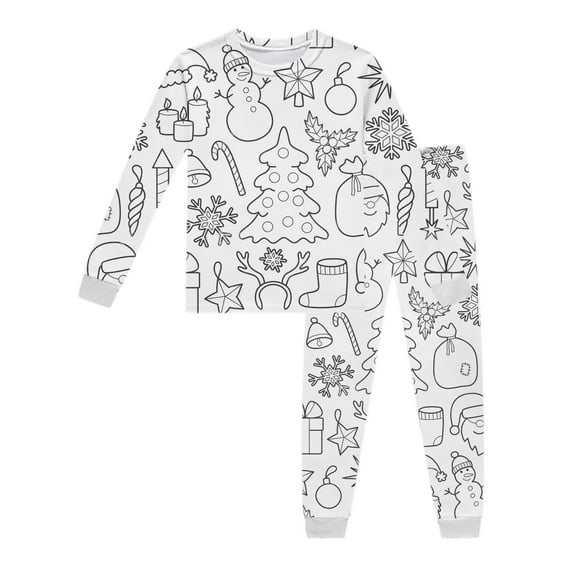 AWZXDE Christmas Pajamas Outfits Set Boys Pajamas Long Sleeve Top And Pants Doodle For Kids Holiday Family Matching Outfits White,7-8 Years