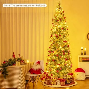 Auranook 9 FT Flocked Christmas Tree w/1310 PE PVC Branch Tips 470 Warm White LED Lights