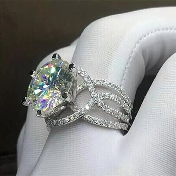 2.00CT Round Cut White Real Moissanite Engagement Wedding Ring 14K White Gold Plated