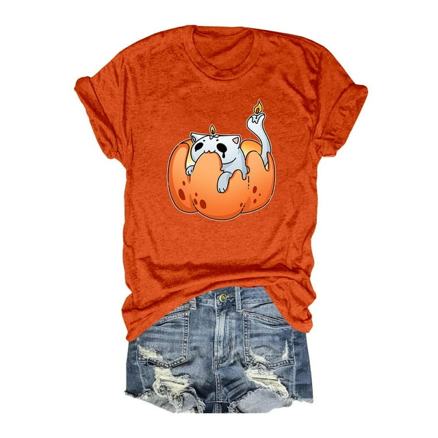 T-shirt Graphique d'Halloween pour Femmes Manches Courtes Col Rond pour Printemps Été Activités Extérieures et Usage Quotidien