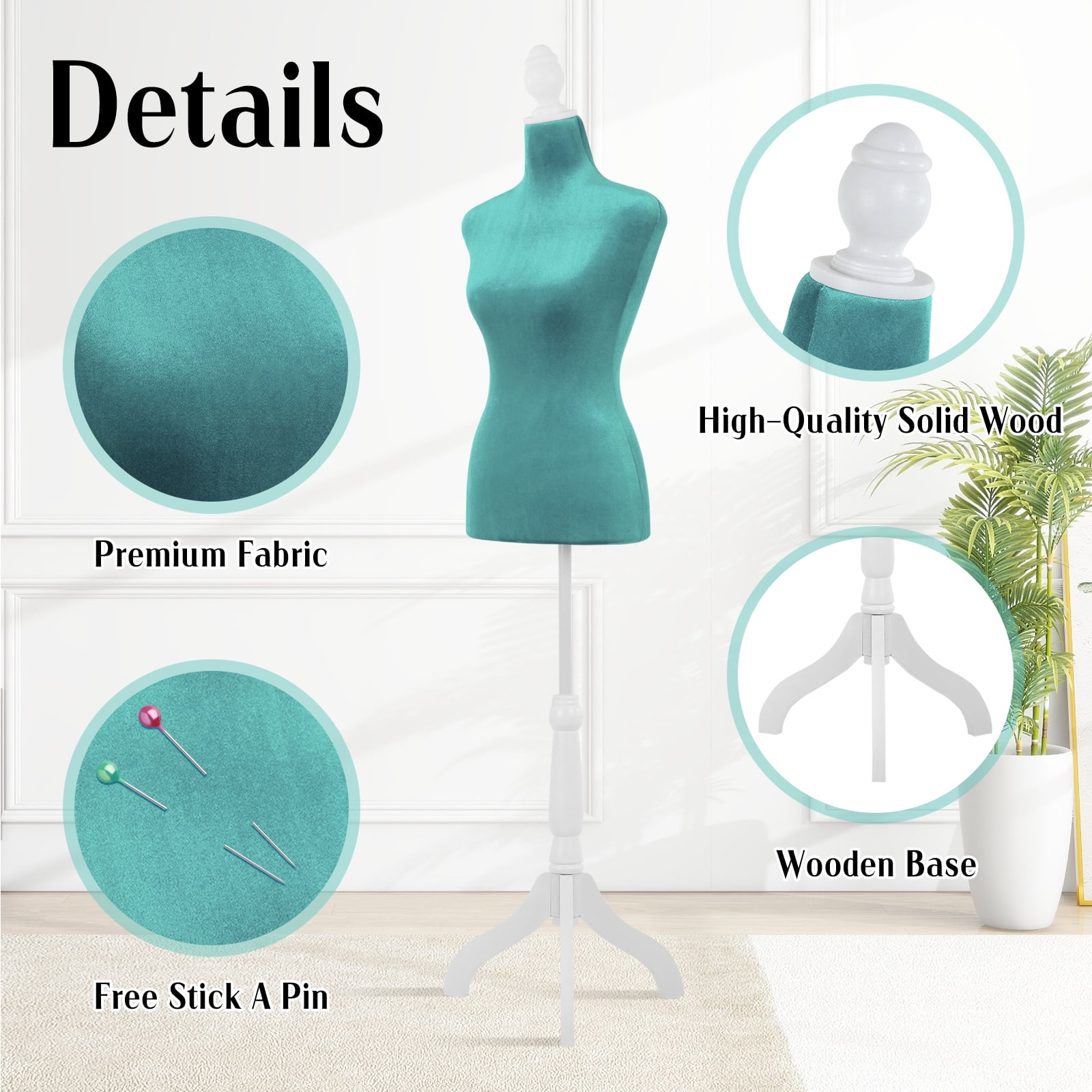 Dkelincs Female Dress Form Mannequin Torso 50-64 Inch Height Adjustable with Wooden Tripod Stand for Clothing Dress Jewelry Display, Green