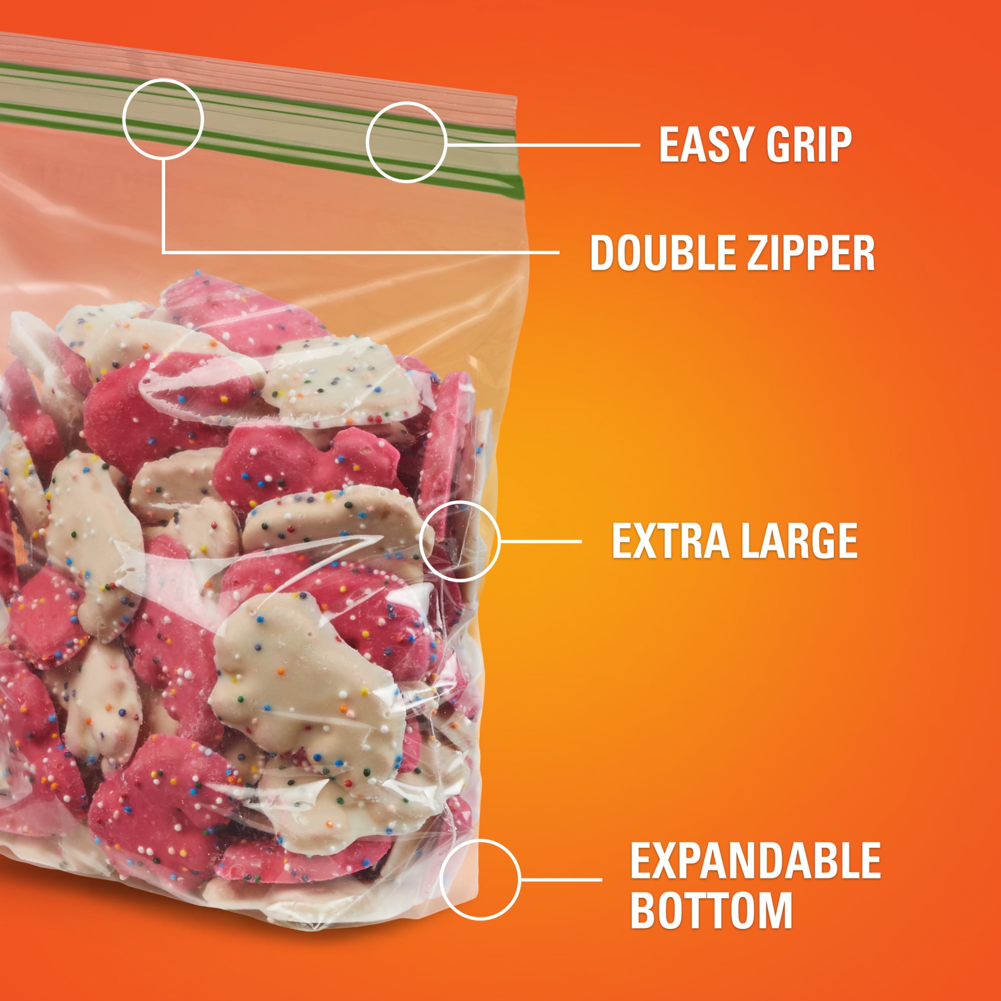 Hefty Press to Close Extra Large Sandwich Food Storage Bags, 50 Count