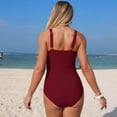 thumbnail image 4 of Women One Piece Swimsuits Tummy Control Bathing Suit Gold Ring Full Coverage Slimming Swimwear Red L, 4 of 4