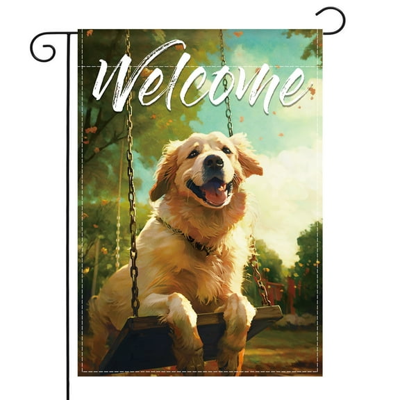 Welcome Dog Garden Flag 12x18 Inch Double Sided, Swing Golden retriever Spring Garden Yard House Flags Outside Decoration, Pet Flag for Home Seasonal Decorative Outside (Golden retriever)