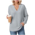 thumbnail image 5 of idosla Womens Oversized Long Sleeve Shirt Casual Waffle Knit Tunic Tops Lace Patchwork Pullover Sweatshirt (Light Gray, S), 5 of 8