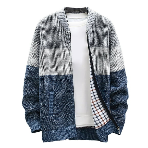 Pisexur Chandails Cardigan pour Hommes à Fermeture Éclair Complète, Col Montant, Coupe Ajustée, Chandail Tricoté Décontracté avec 2 Poches avant
