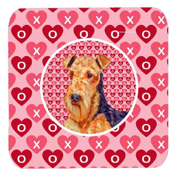 Carolines Treasures LH9156FC Airedale Valentines Love and Hearts Foam Coasters- Set - 4